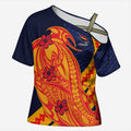 Personalized Adelaide Crows Cross Shoulder Shirt Polynesian Tribal Crow Mascot With Hibiscus Floral Art