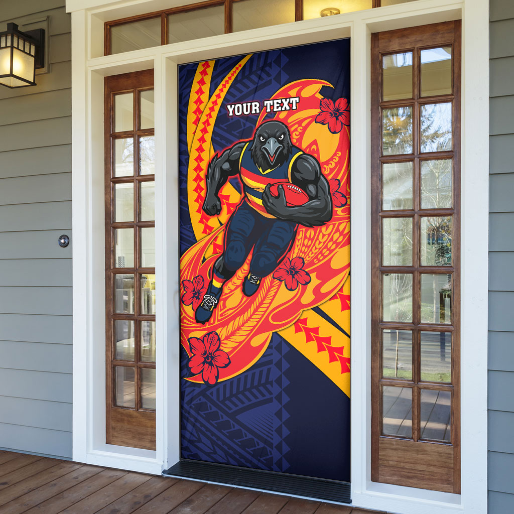 Personalized Adelaide Crows Door Cover Polynesian Tribal Crow Mascot With Hibiscus Floral Art