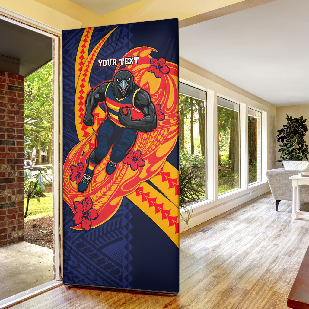 Personalized Adelaide Crows Door Cover Polynesian Tribal Crow Mascot With Hibiscus Floral Art