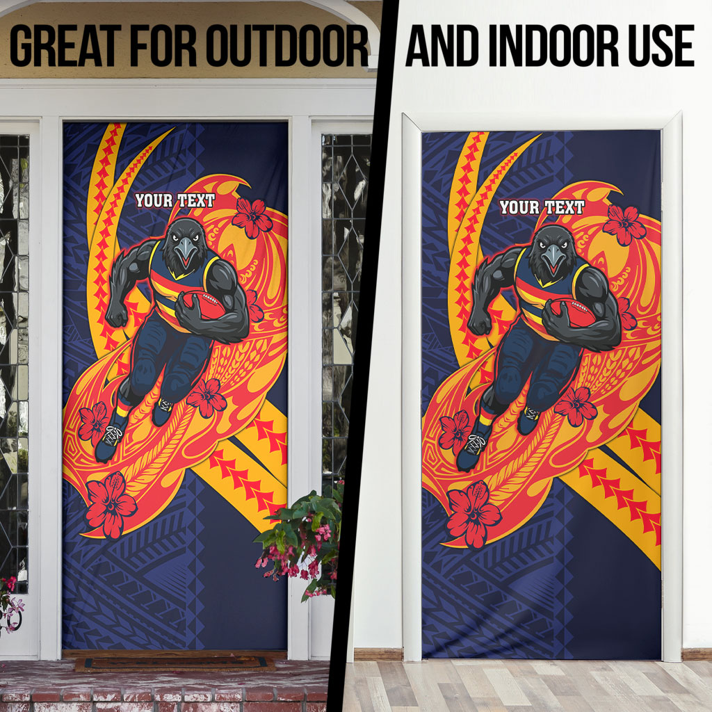 Personalized Adelaide Crows Door Cover Polynesian Tribal Crow Mascot With Hibiscus Floral Art