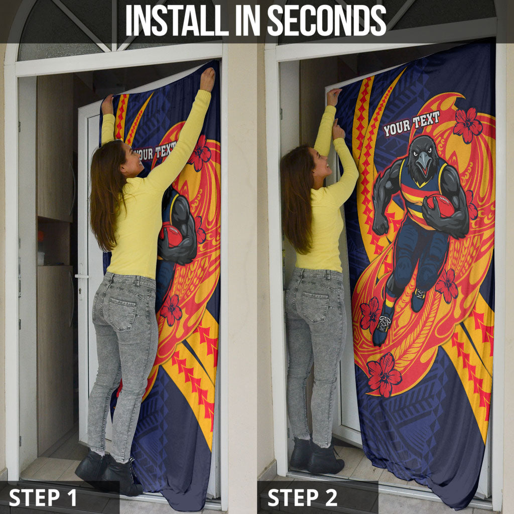 Personalized Adelaide Crows Door Cover Polynesian Tribal Crow Mascot With Hibiscus Floral Art