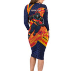 Personalized Adelaide Crows Family Matching Long Sleeve Bodycon Dress and Hawaiian Shirt Polynesian Tribal Crow Mascot With Hibiscus Floral Art