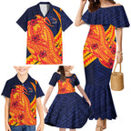 Personalized Adelaide Crows Family Matching Mermaid Dress and Hawaiian Shirt Polynesian Tribal Crow Mascot With Hibiscus Floral Art
