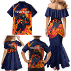 Personalized Adelaide Crows Family Matching Mermaid Dress and Hawaiian Shirt Polynesian Tribal Crow Mascot With Hibiscus Floral Art