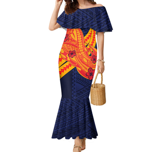 Personalized Adelaide Crows Family Matching Mermaid Dress and Hawaiian Shirt Polynesian Tribal Crow Mascot With Hibiscus Floral Art