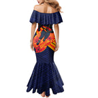 Personalized Adelaide Crows Family Matching Mermaid Dress and Hawaiian Shirt Polynesian Tribal Crow Mascot With Hibiscus Floral Art
