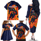 Personalized Adelaide Crows Family Matching Off The Shoulder Long Sleeve Dress and Hawaiian Shirt Polynesian Tribal Crow Mascot With Hibiscus Floral Art