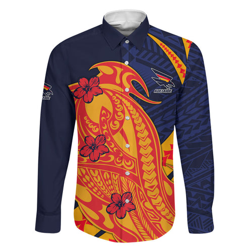 Personalized Adelaide Crows Family Matching Off Shoulder Maxi Dress and Hawaiian Shirt Polynesian Tribal Crow Mascot With Hibiscus Floral Art