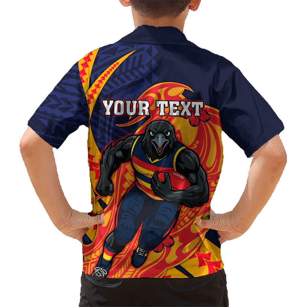 Personalized Adelaide Crows Family Matching Off Shoulder Short Dress and Hawaiian Shirt Polynesian Tribal Crow Mascot With Hibiscus Floral Art