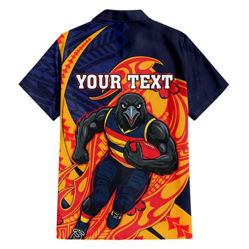 Personalized Adelaide Crows Family Matching Off Shoulder Short Dress and Hawaiian Shirt Polynesian Tribal Crow Mascot With Hibiscus Floral Art