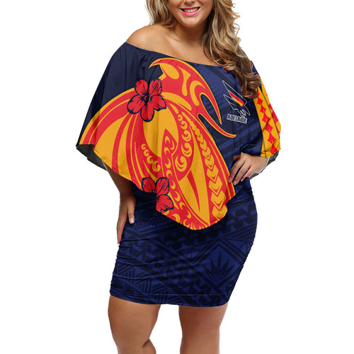Personalized Adelaide Crows Family Matching Off Shoulder Short Dress and Hawaiian Shirt Polynesian Tribal Crow Mascot With Hibiscus Floral Art