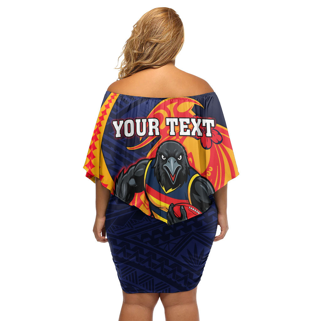 Personalized Adelaide Crows Family Matching Off Shoulder Short Dress and Hawaiian Shirt Polynesian Tribal Crow Mascot With Hibiscus Floral Art