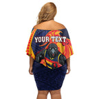 Personalized Adelaide Crows Family Matching Off Shoulder Short Dress and Hawaiian Shirt Polynesian Tribal Crow Mascot With Hibiscus Floral Art