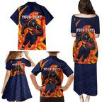 Personalized Adelaide Crows Family Matching Puletasi and Hawaiian Shirt Polynesian Tribal Crow Mascot With Hibiscus Floral Art