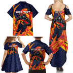 Personalized Adelaide Crows Family Matching Summer Maxi Dress and Hawaiian Shirt Polynesian Tribal Crow Mascot With Hibiscus Floral Art