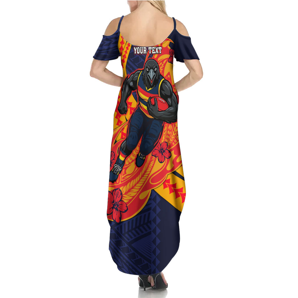 Personalized Adelaide Crows Family Matching Summer Maxi Dress and Hawaiian Shirt Polynesian Tribal Crow Mascot With Hibiscus Floral Art