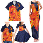 Personalized Adelaide Crows Family Matching Tank Maxi Dress and Hawaiian Shirt Polynesian Tribal Crow Mascot With Hibiscus Floral Art
