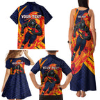 Personalized Adelaide Crows Family Matching Tank Maxi Dress and Hawaiian Shirt Polynesian Tribal Crow Mascot With Hibiscus Floral Art