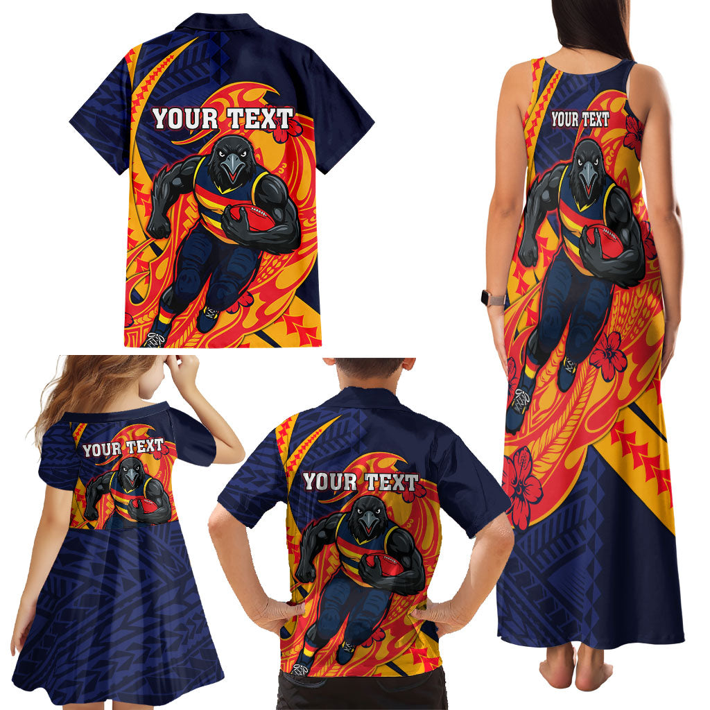 Personalized Adelaide Crows Family Matching Tank Maxi Dress and Hawaiian Shirt Polynesian Tribal Crow Mascot With Hibiscus Floral Art