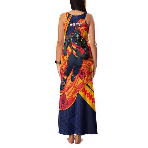 Personalized Adelaide Crows Family Matching Tank Maxi Dress and Hawaiian Shirt Polynesian Tribal Crow Mascot With Hibiscus Floral Art