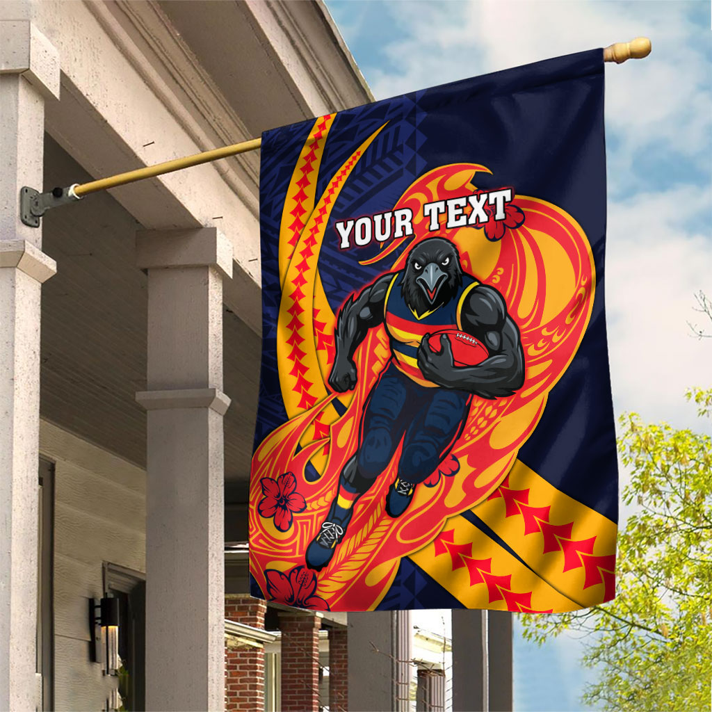 Personalized Adelaide Crows Garden Flag Polynesian Tribal Crow Mascot With Hibiscus Floral Art