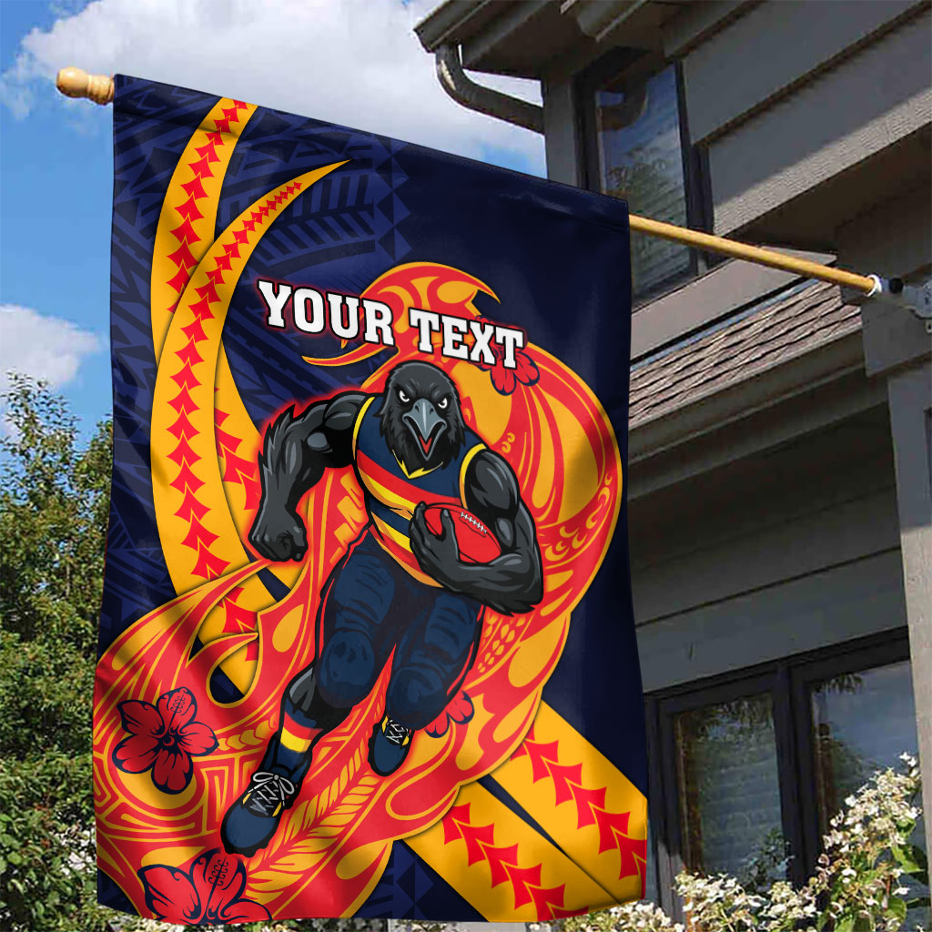 Personalized Adelaide Crows Garden Flag Polynesian Tribal Crow Mascot With Hibiscus Floral Art