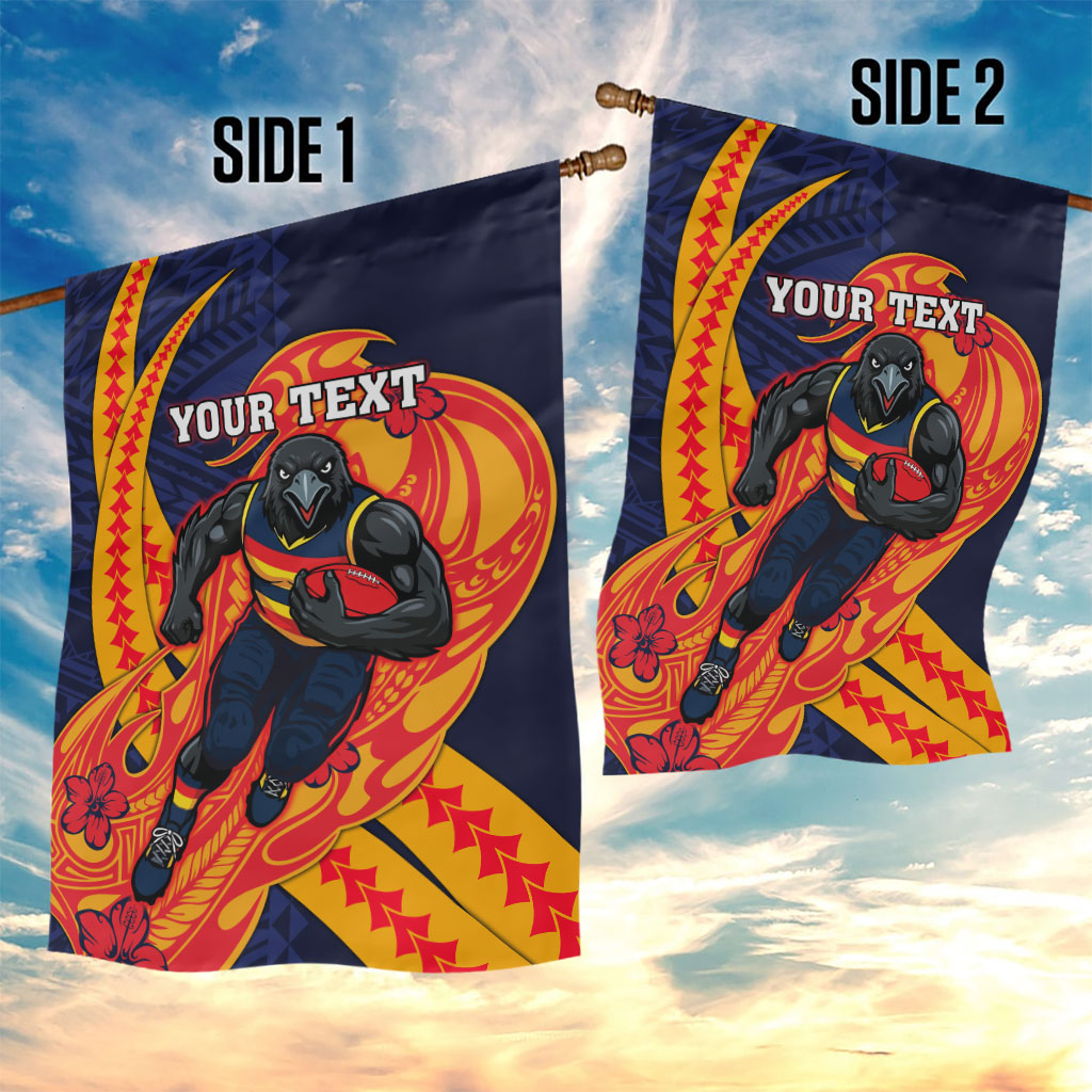Personalized Adelaide Crows Garden Flag Polynesian Tribal Crow Mascot With Hibiscus Floral Art