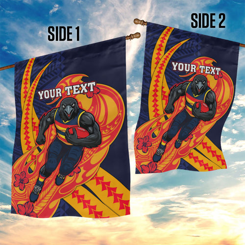 Personalized Adelaide Crows Garden Flag Polynesian Tribal Crow Mascot With Hibiscus Floral Art