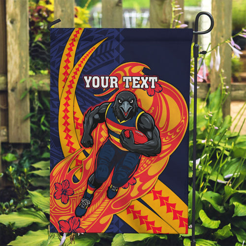 Personalized Adelaide Crows Garden Flag Polynesian Tribal Crow Mascot With Hibiscus Floral Art