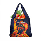 Personalized Adelaide Crows Grocery Bag Polynesian Tribal Crow Mascot With Hibiscus Floral Art