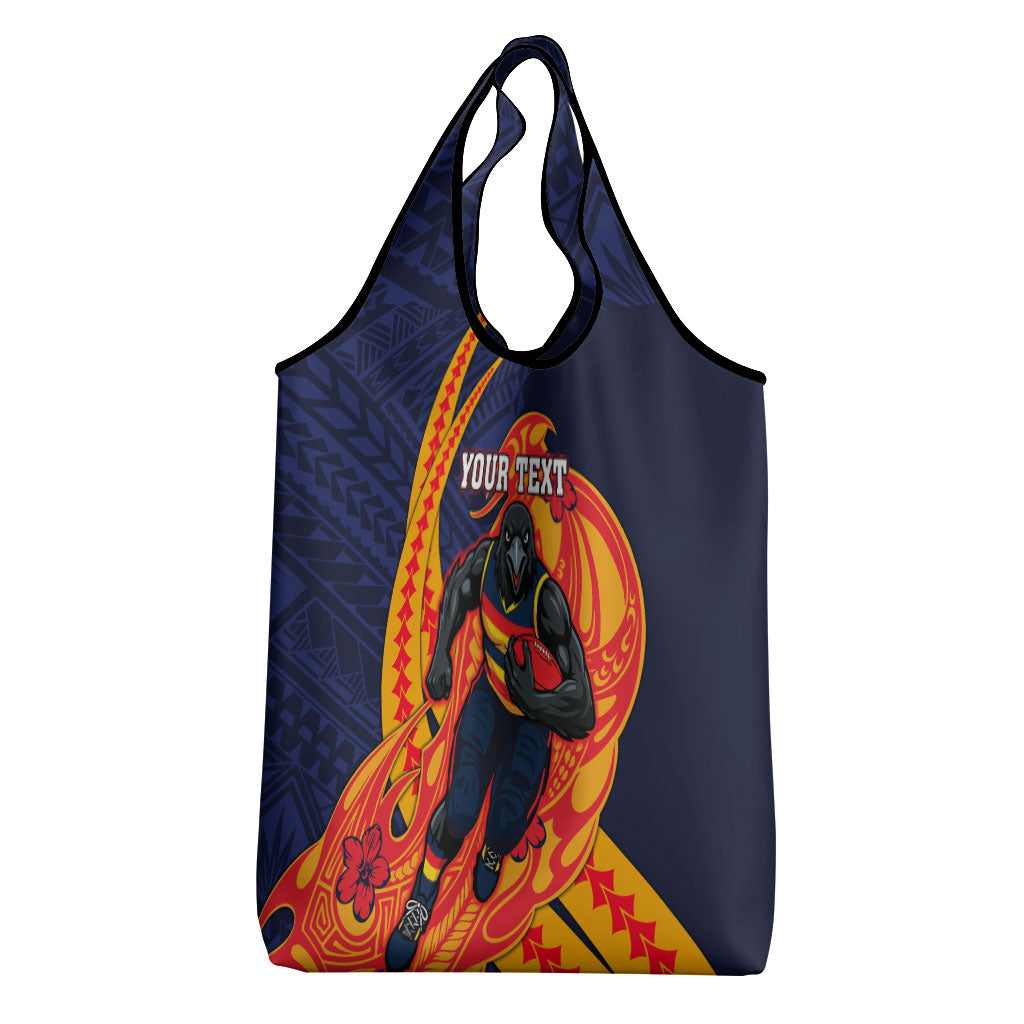 Personalized Adelaide Crows Grocery Bag Polynesian Tribal Crow Mascot With Hibiscus Floral Art