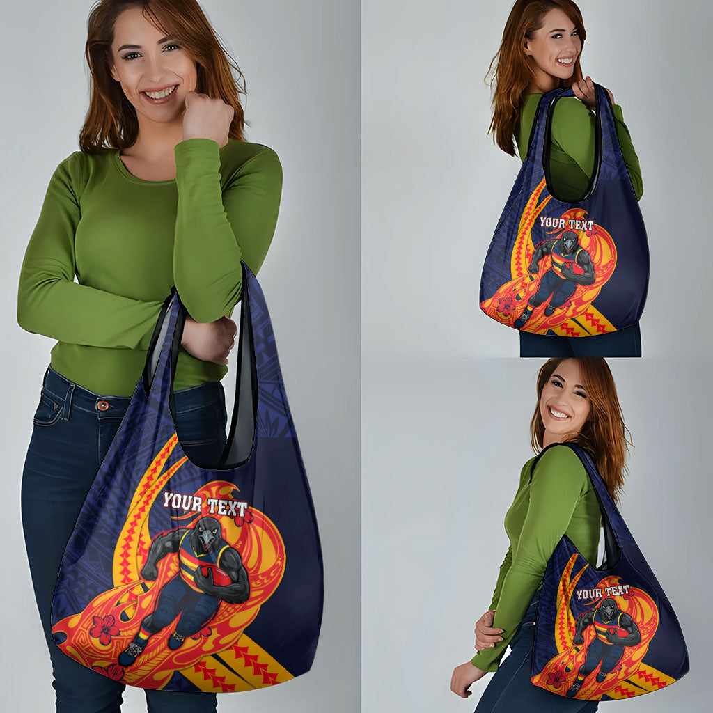 Personalized Adelaide Crows Grocery Bag Polynesian Tribal Crow Mascot With Hibiscus Floral Art