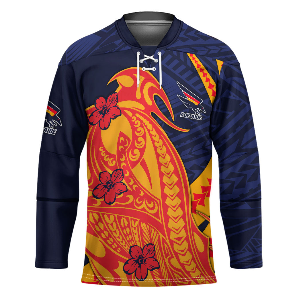 Personalized Adelaide Crows Hockey Jersey Polynesian Tribal Crow Mascot With Hibiscus Floral Art