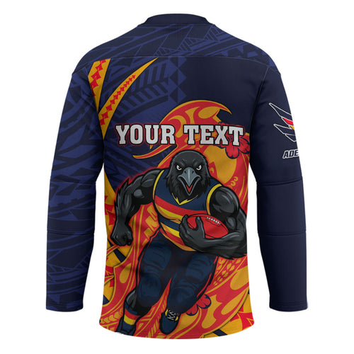 Personalized Adelaide Crows Hockey Jersey Polynesian Tribal Crow Mascot With Hibiscus Floral Art