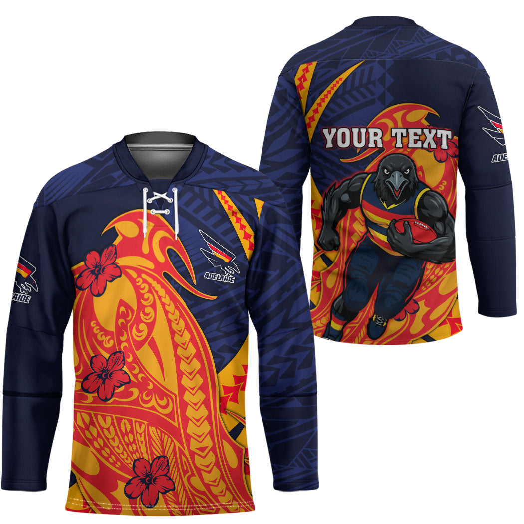 Personalized Adelaide Crows Hockey Jersey Polynesian Tribal Crow Mascot With Hibiscus Floral Art