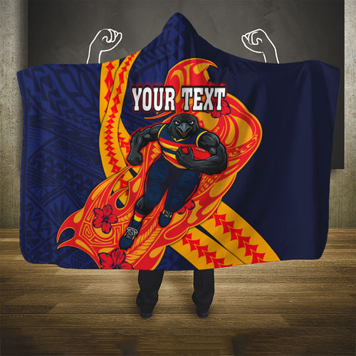 Personalized Adelaide Crows Hooded Blanket Polynesian Tribal Crow Mascot With Hibiscus Floral Art