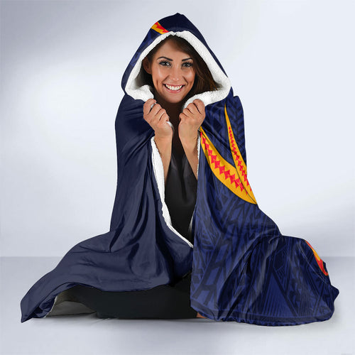 Personalized Adelaide Crows Hooded Blanket Polynesian Tribal Crow Mascot With Hibiscus Floral Art