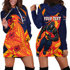 Personalized Adelaide Crows Hoodie Dress Polynesian Tribal Crow Mascot With Hibiscus Floral Art