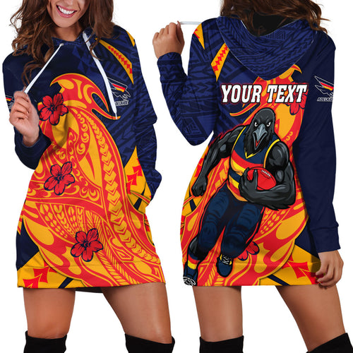 Personalized Adelaide Crows Hoodie Dress Polynesian Tribal Crow Mascot With Hibiscus Floral Art
