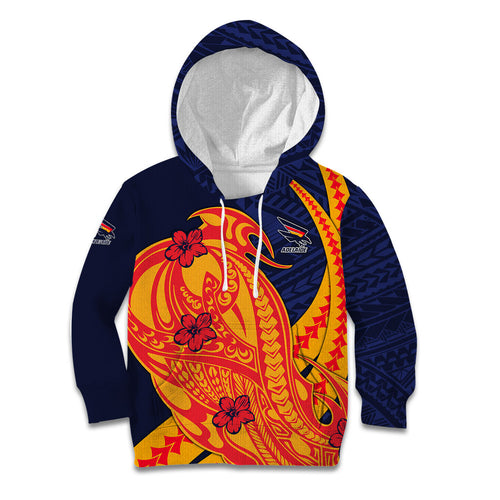 Personalized Adelaide Crows Kid Hoodie Polynesian Tribal Crow Mascot With Hibiscus Floral Art