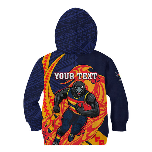 Personalized Adelaide Crows Kid Hoodie Polynesian Tribal Crow Mascot With Hibiscus Floral Art