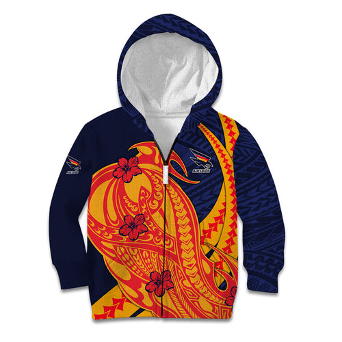 Personalized Adelaide Crows Kid Hoodie Polynesian Tribal Crow Mascot With Hibiscus Floral Art