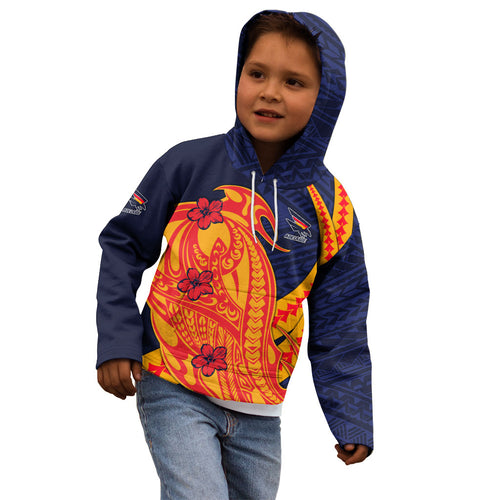 Personalized Adelaide Crows Kid Hoodie Polynesian Tribal Crow Mascot With Hibiscus Floral Art