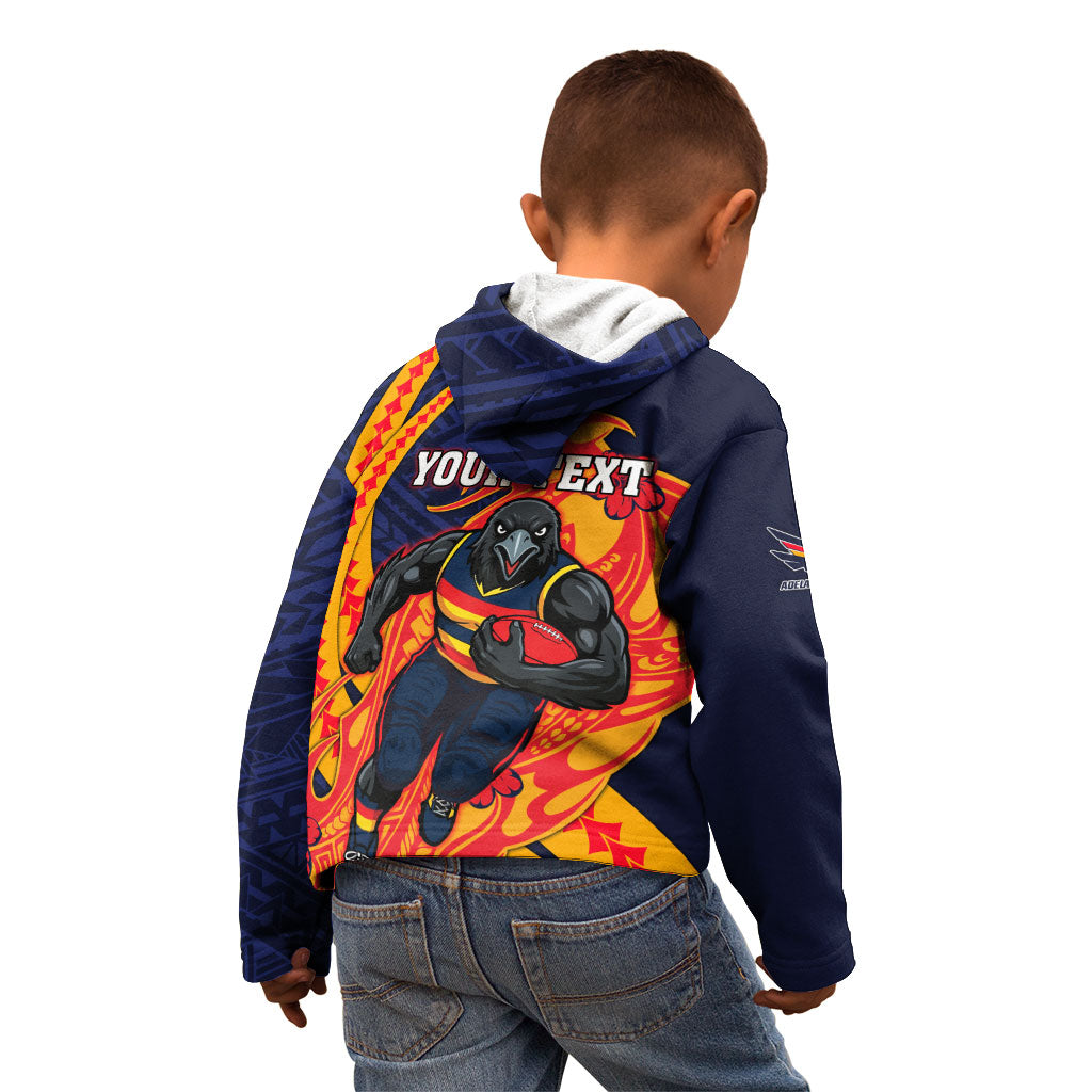 Personalized Adelaide Crows Kid Hoodie Polynesian Tribal Crow Mascot With Hibiscus Floral Art