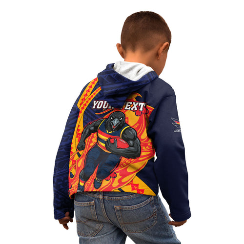 Personalized Adelaide Crows Kid Hoodie Polynesian Tribal Crow Mascot With Hibiscus Floral Art