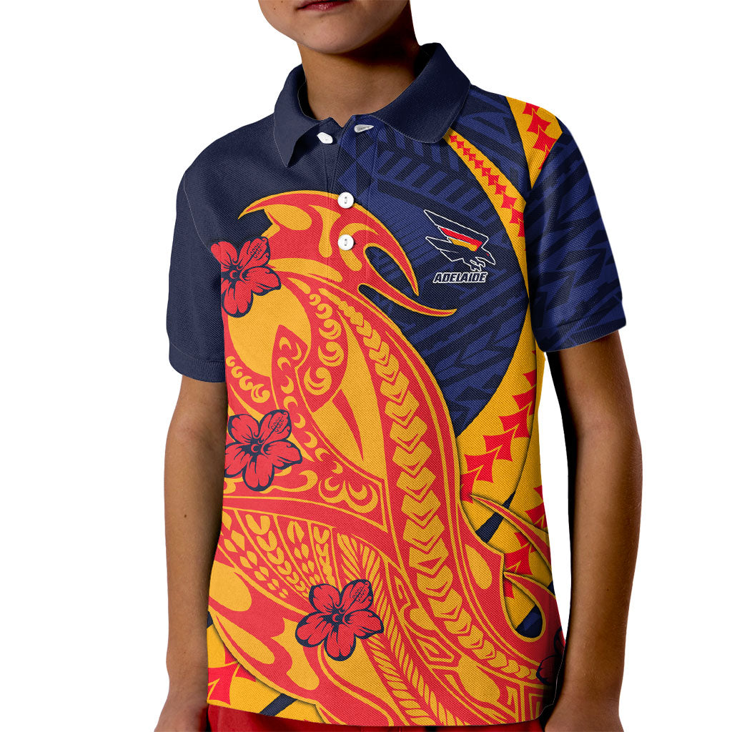 Personalized Adelaide Crows Kid Polo Shirt Polynesian Tribal Crow Mascot With Hibiscus Floral Art