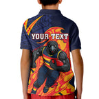 Personalized Adelaide Crows Kid Polo Shirt Polynesian Tribal Crow Mascot With Hibiscus Floral Art