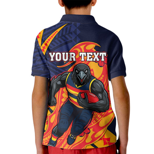 Personalized Adelaide Crows Kid Polo Shirt Polynesian Tribal Crow Mascot With Hibiscus Floral Art
