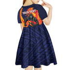 Personalized Adelaide Crows Kid Short Sleeve Dress Polynesian Tribal Crow Mascot With Hibiscus Floral Art