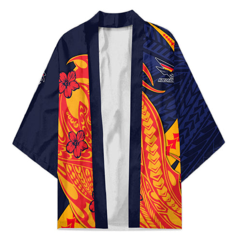Personalized Adelaide Crows Kimono Polynesian Tribal Crow Mascot With Hibiscus Floral Art